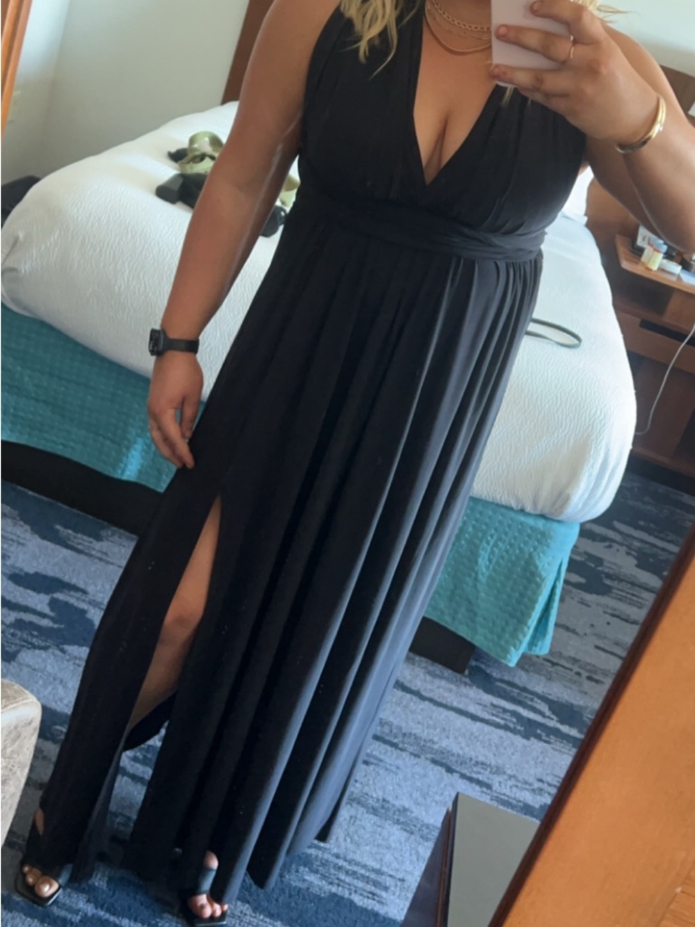Express Black Maxi Dress with Deep V & Side Slit